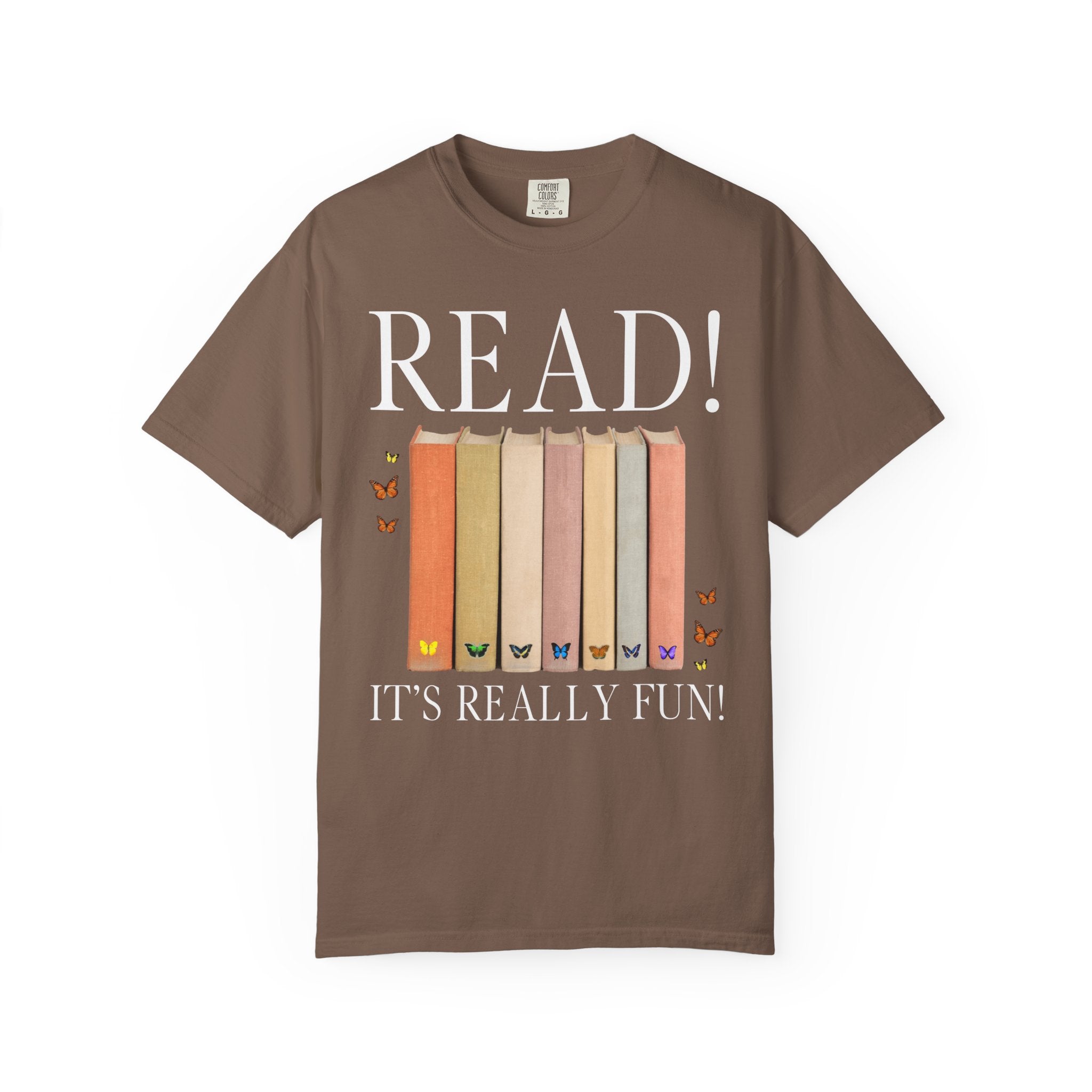 Cute Bookworm Tee Shirt with Butterflies: Read!