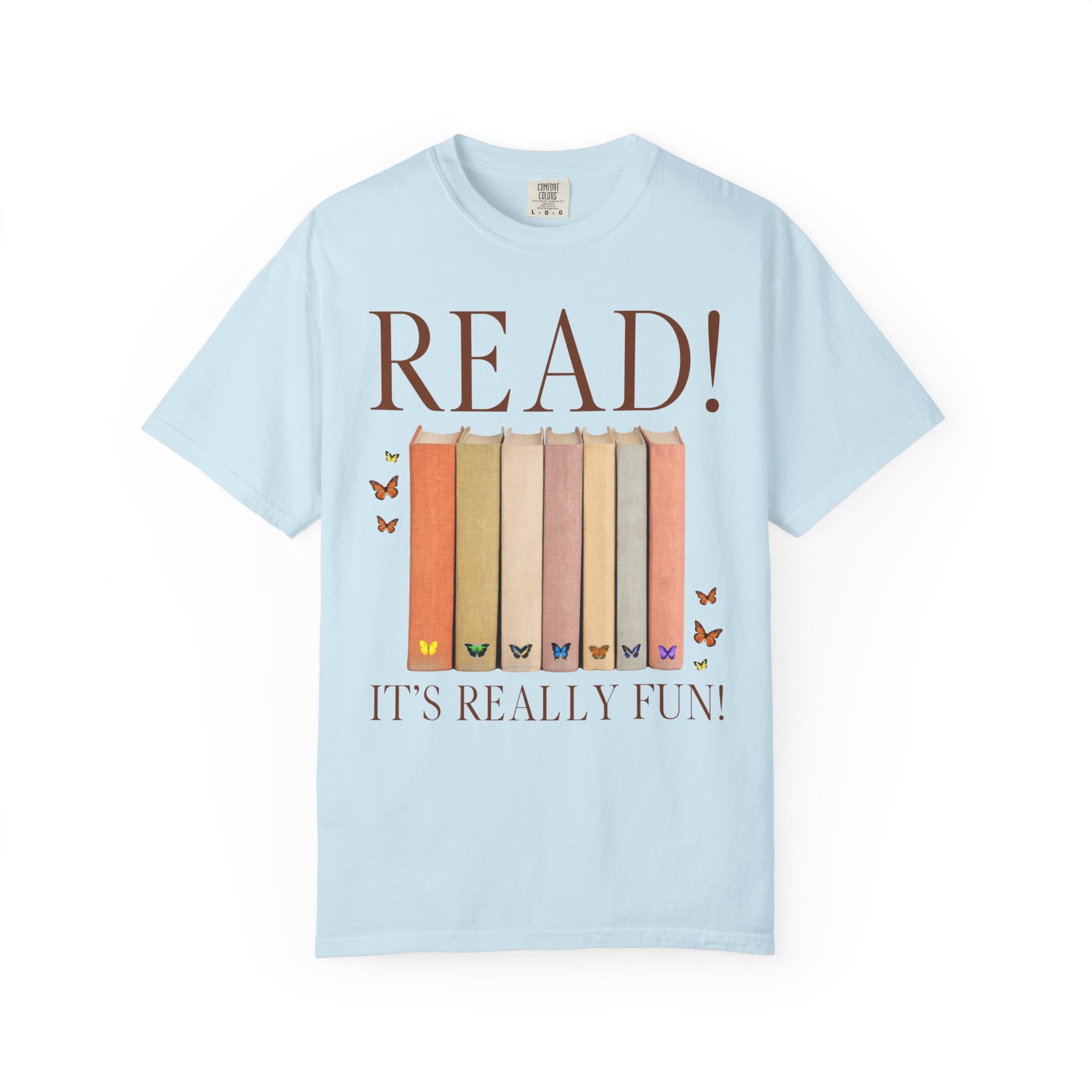 Cute Bookworm Tee Shirt with Butterflies: Read!