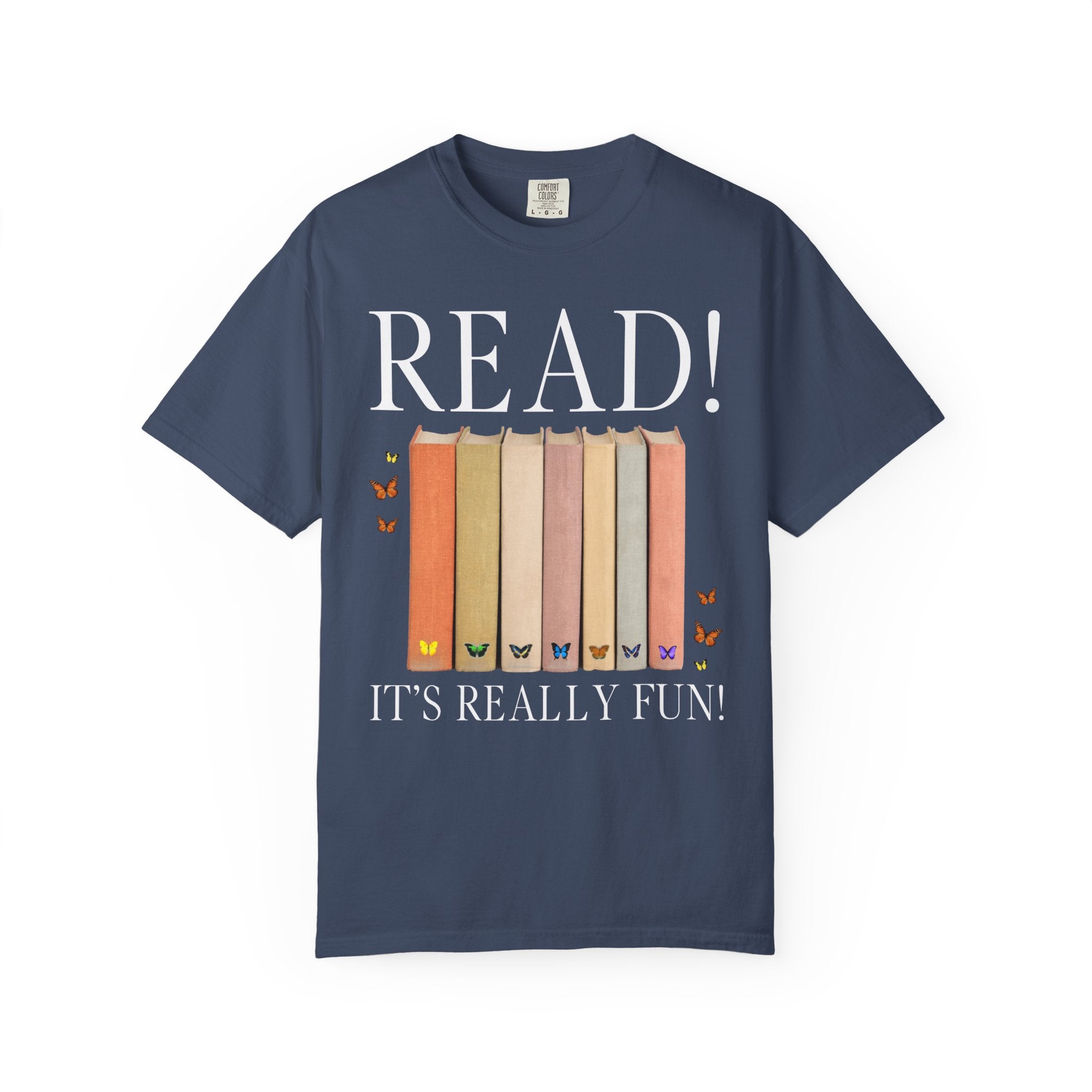 Cute Bookworm Tee Shirt with Butterflies: Read!