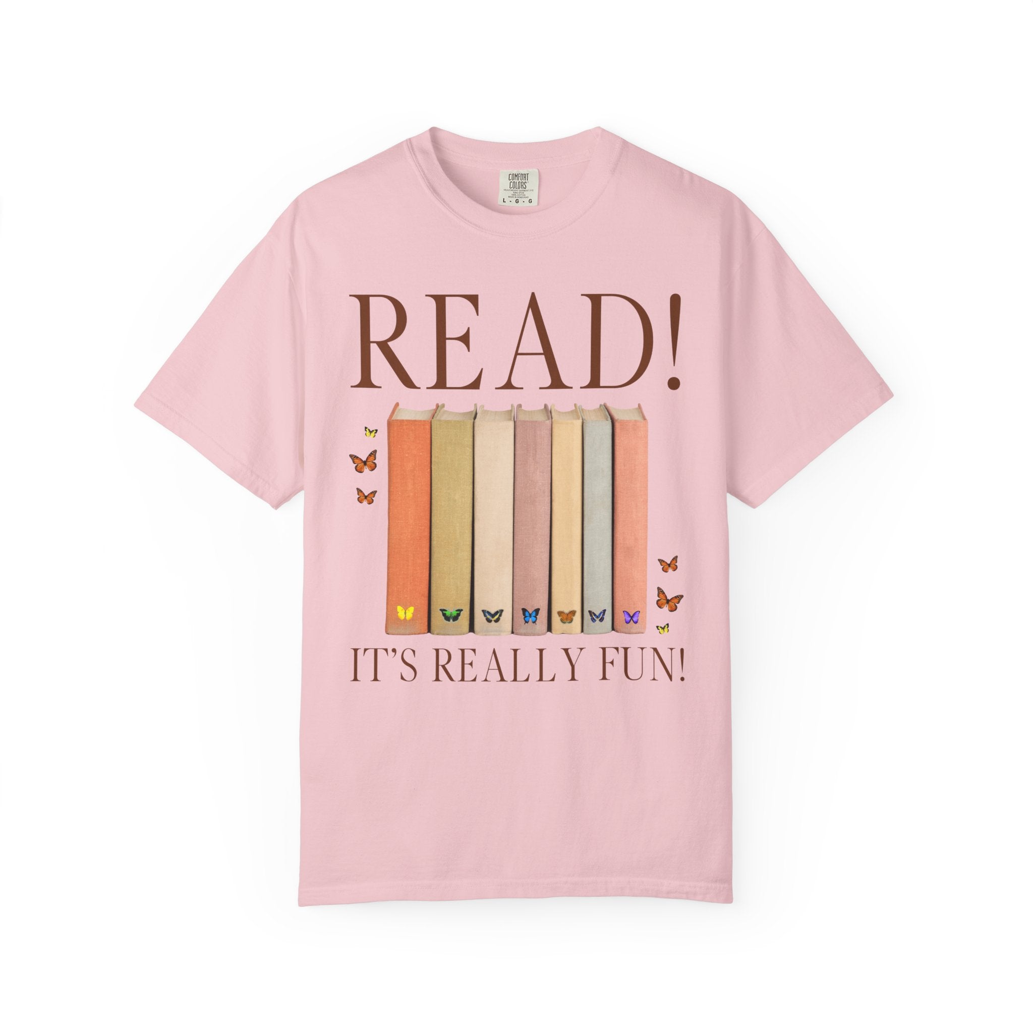 Cute Bookworm Tee Shirt with Butterflies: Read!