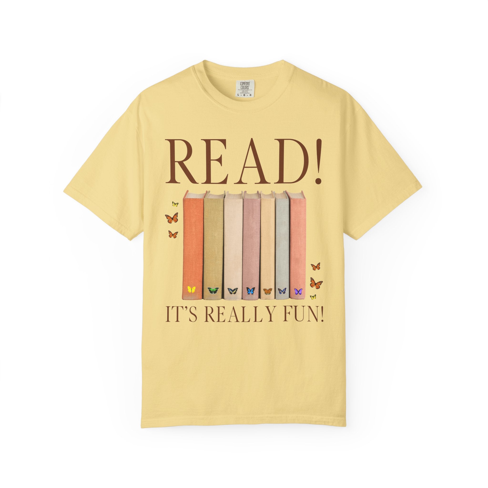 Cute Bookworm Tee Shirt with Butterflies: Read!