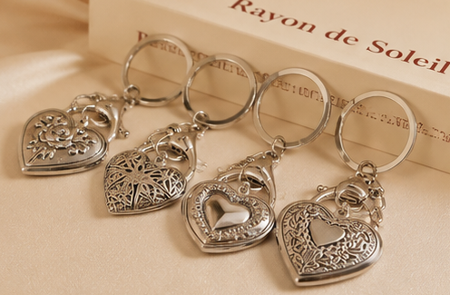 Vintage Heart Locket Keychain with Photo Frame