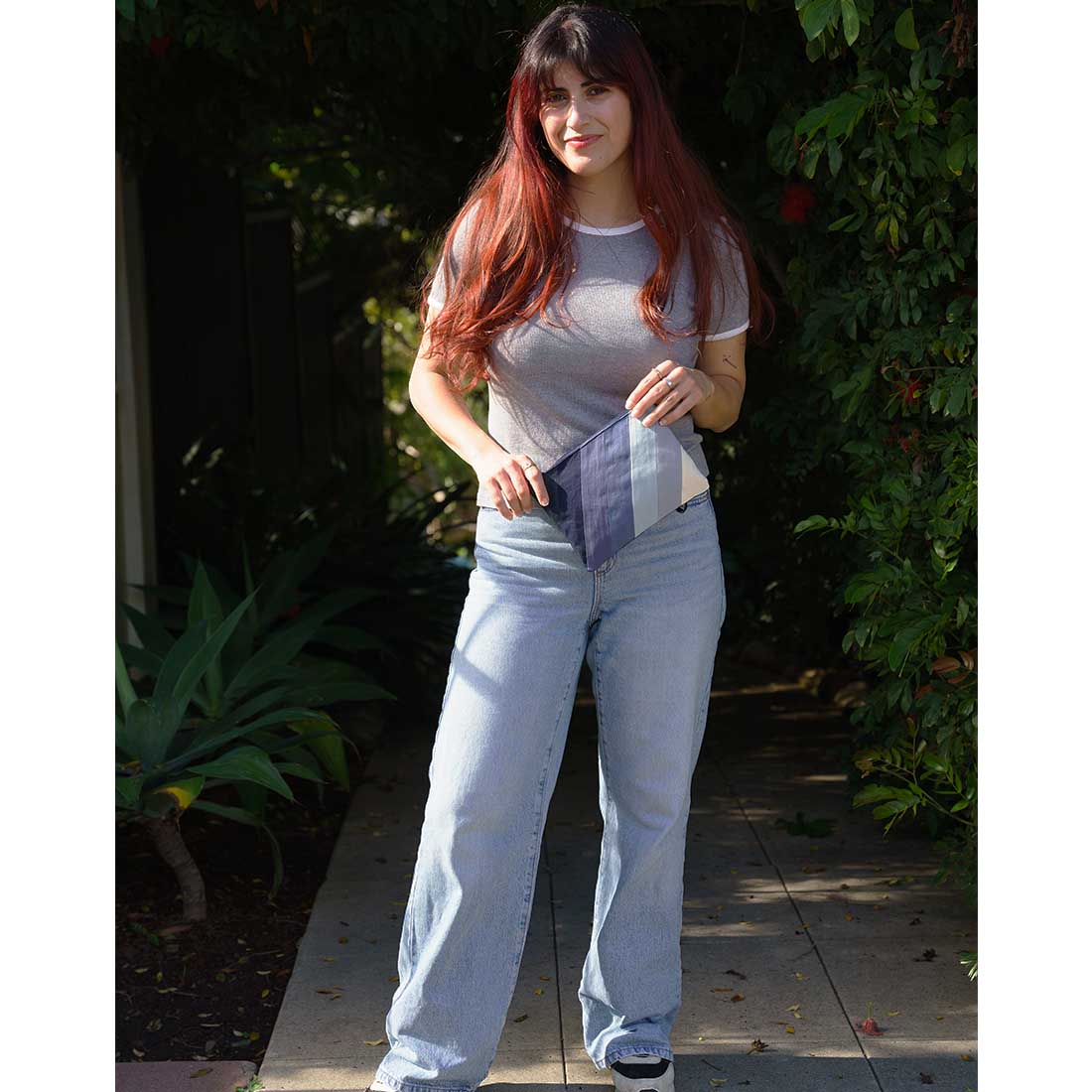 Denim Wristlet  - Striped Pouch