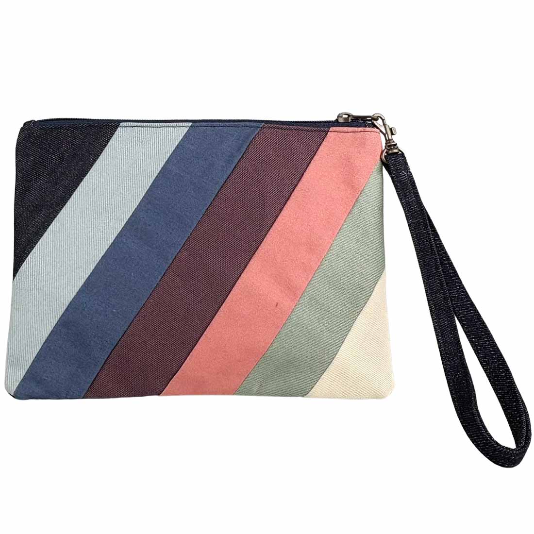 Denim Wristlet  - Striped Pouch