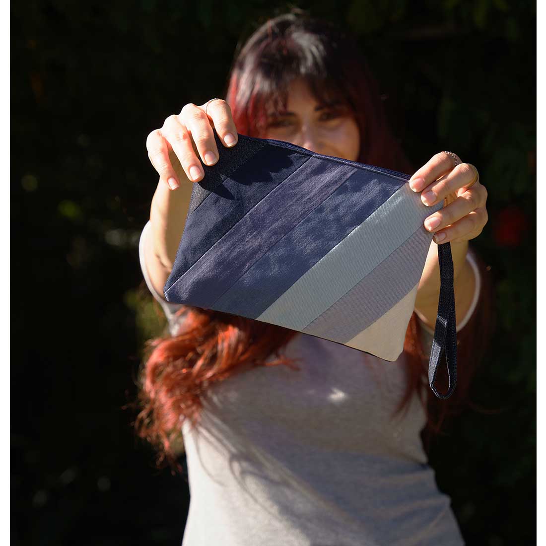 Denim Wristlet  - Striped Pouch