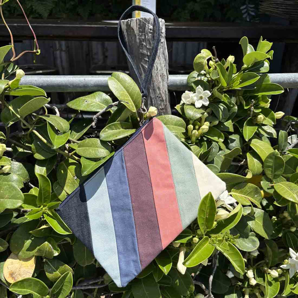 Denim Wristlet  - Striped Pouch