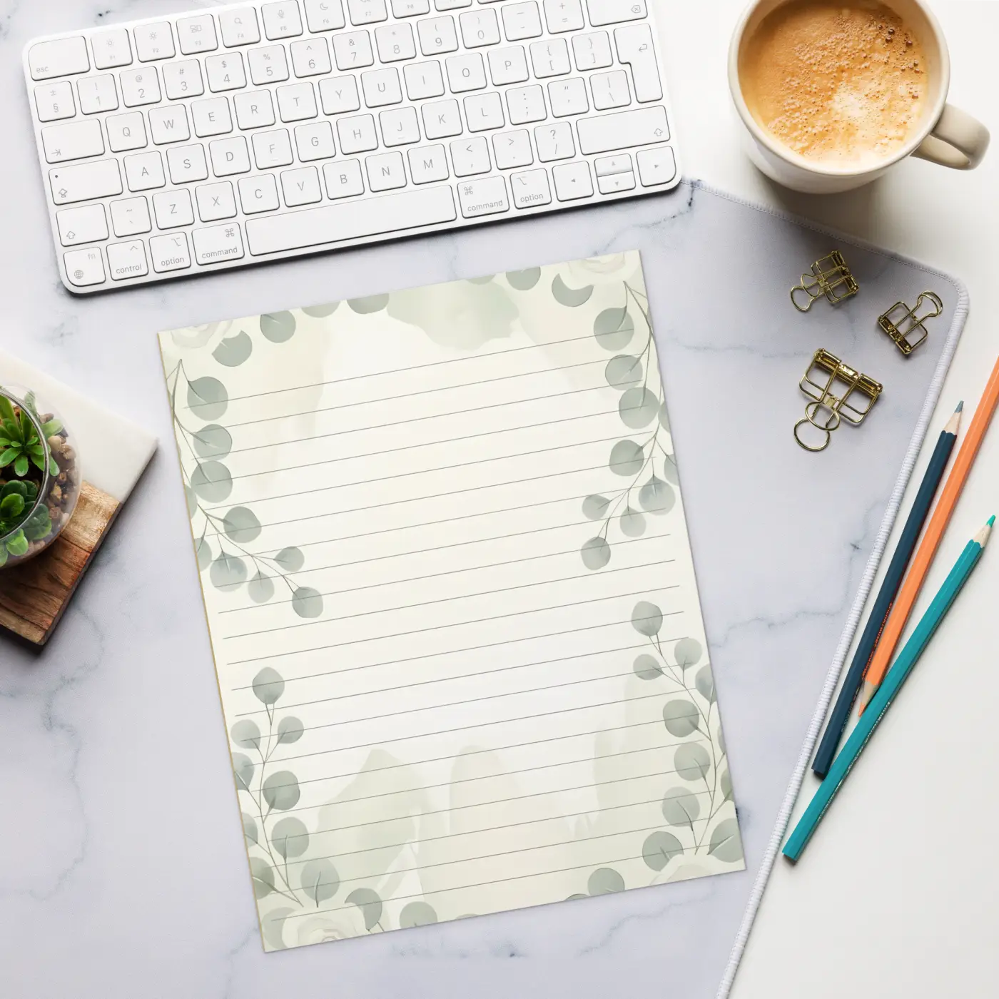 DipaliZ Eucalyptus Leaves Ruled Notepad Magnetic Backing
