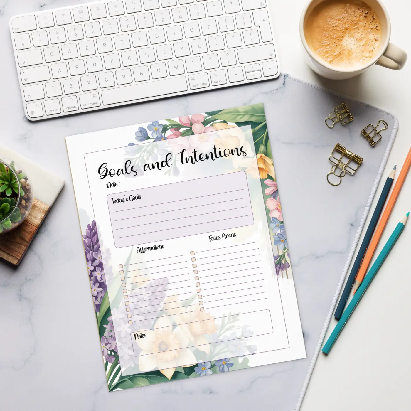 DipaliZ Floral Border Notepad Border Goals 8.5x11 Size