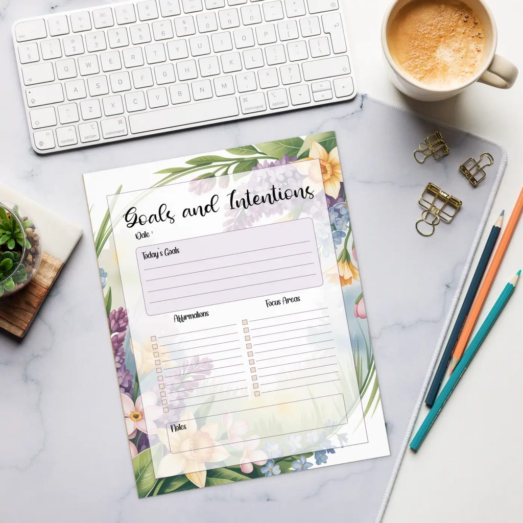DipaliZ Goals Notepad Floral Border - Hard Cardboard 8.5x11