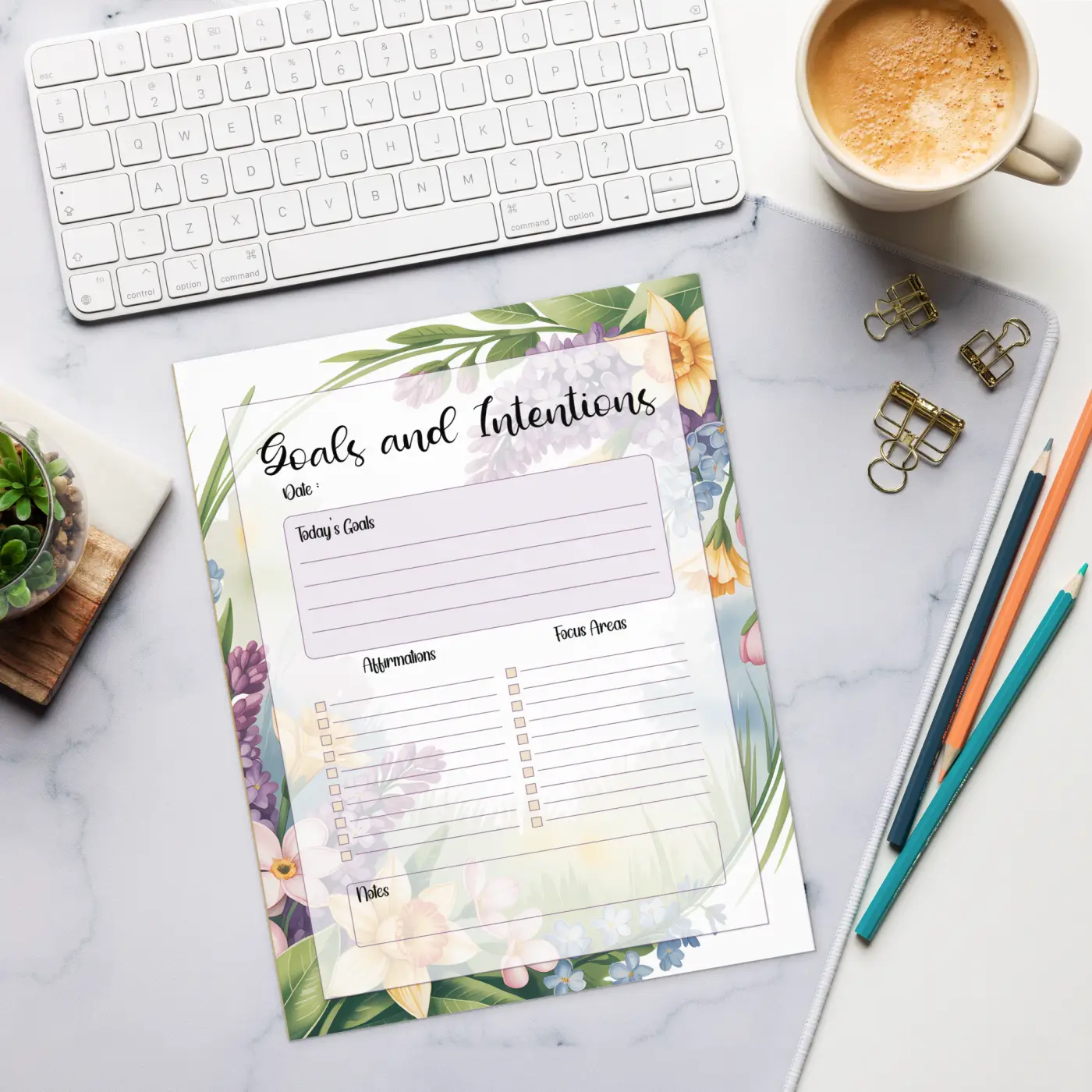 DipaliZ Goals Notepad Floral Border - Hard Cardboard 8.5x11