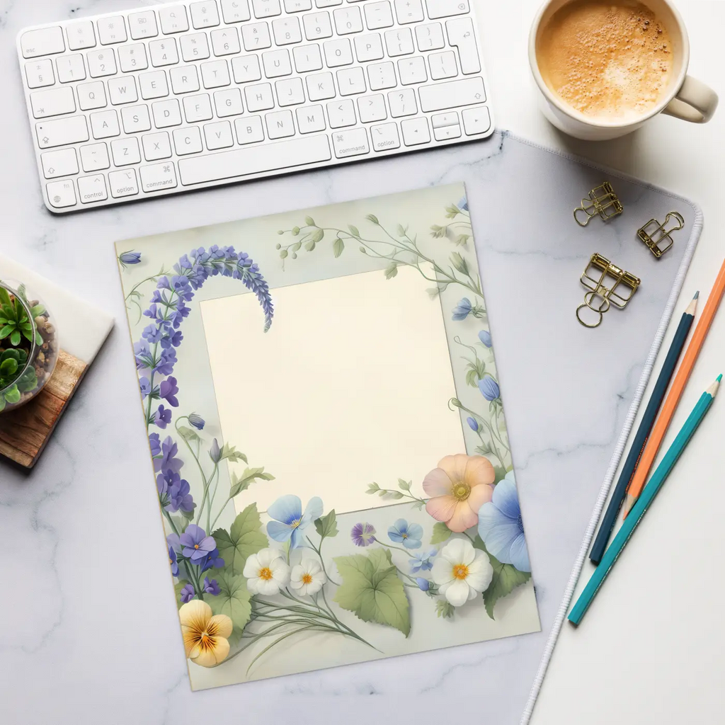 DipaliZ Flower Border Notepad Blank Space Letter Size