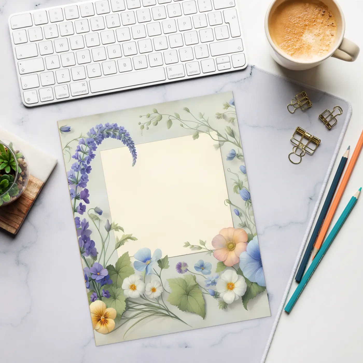 DipaliZ Flower Border Notepad Blank Space Letter Size