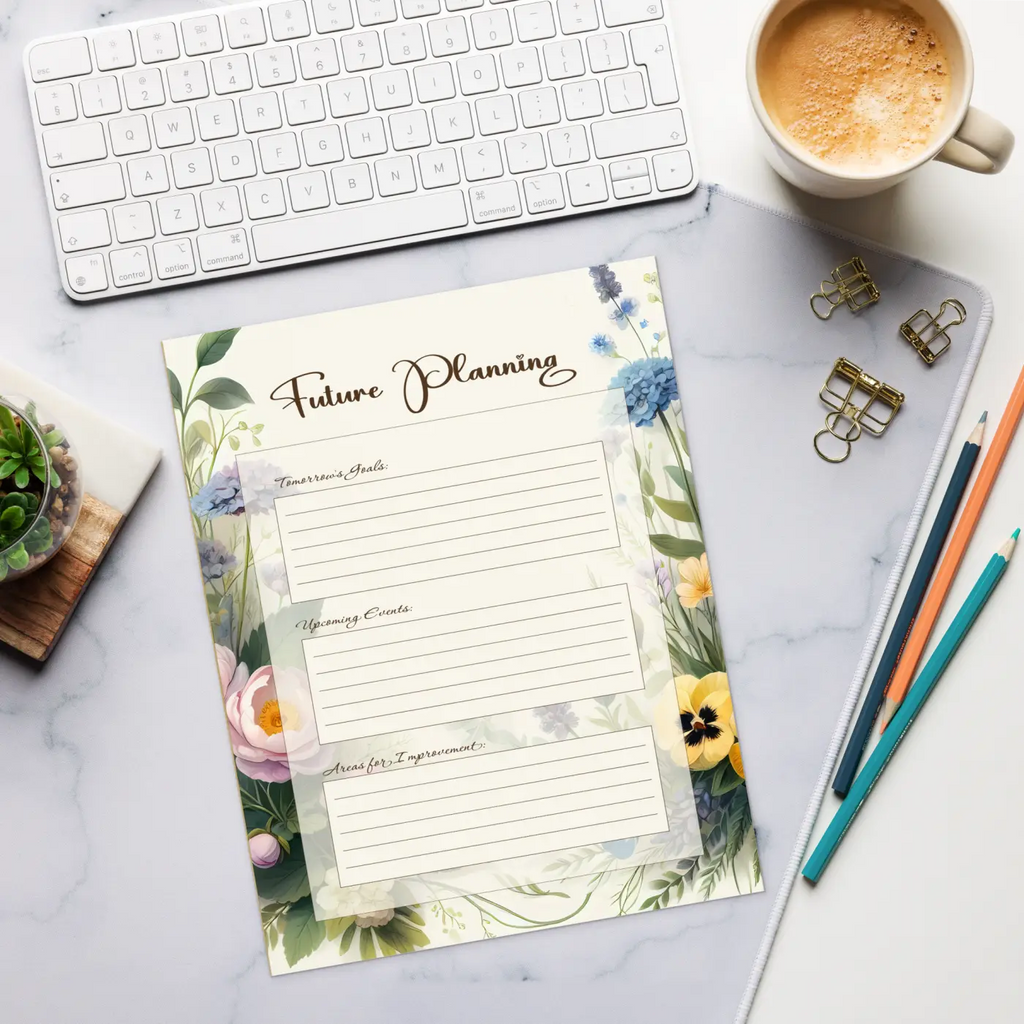 DipaliZ Improvement Floral Notepad Tomorrow’s Goals 8.5x11