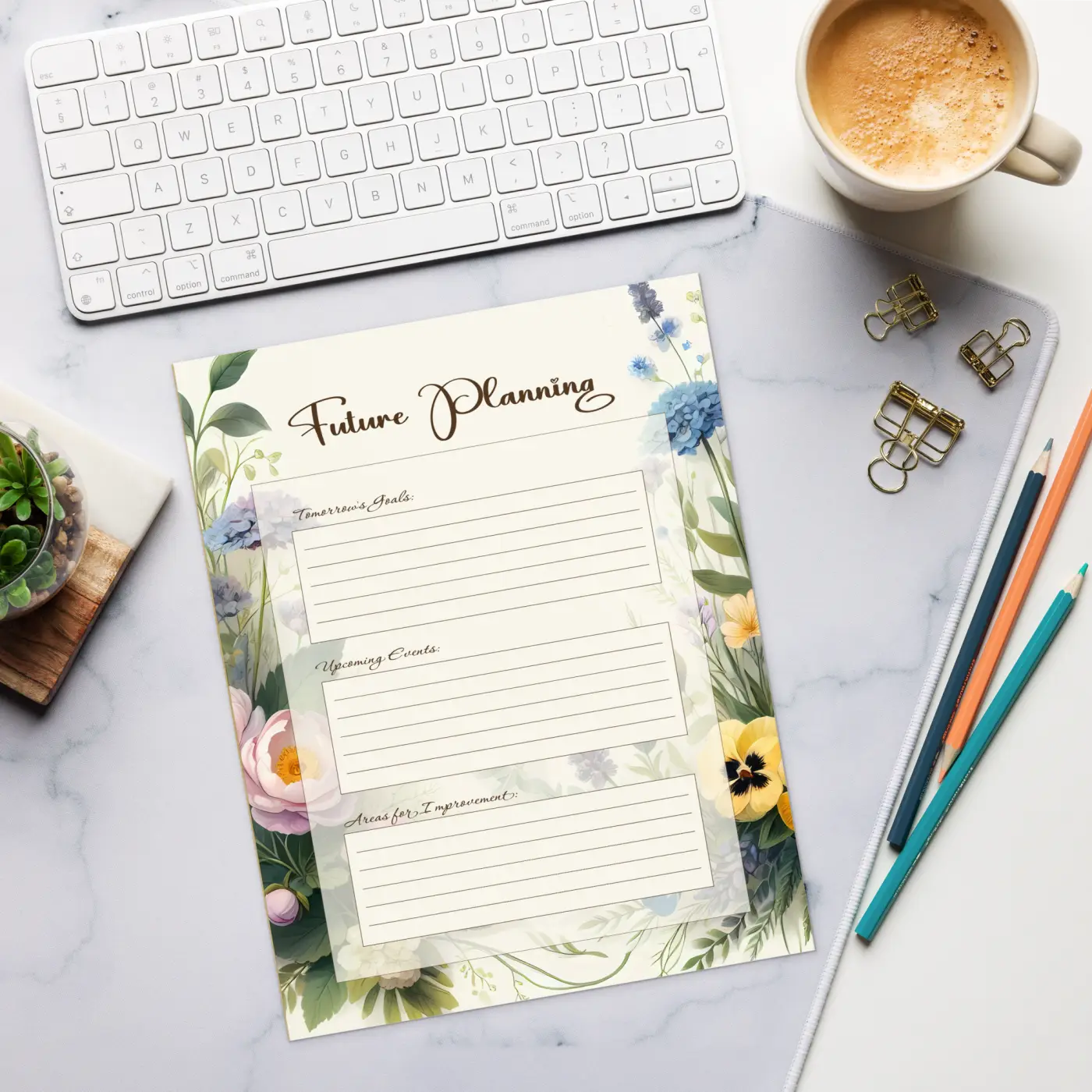 DipaliZ Improvement Floral Notepad Tomorrow’s Goals 8.5x11