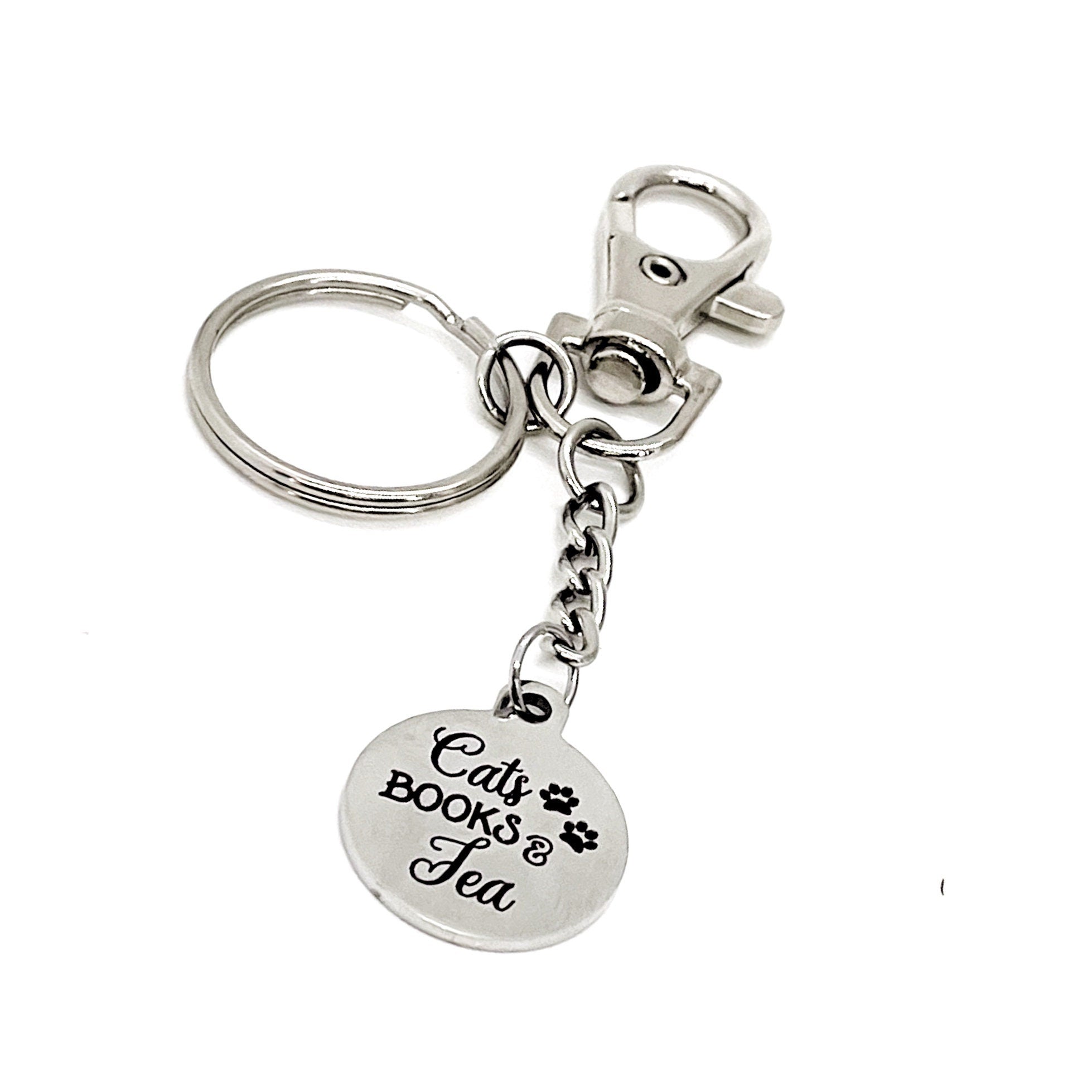 Cat Lover Gift, Cats Books Tea Charm Keychain, Book Lover Gift, Tea Lover Gift, Gift For Her, Wife Gift, Girlfriend Gift, Best Friend Gift