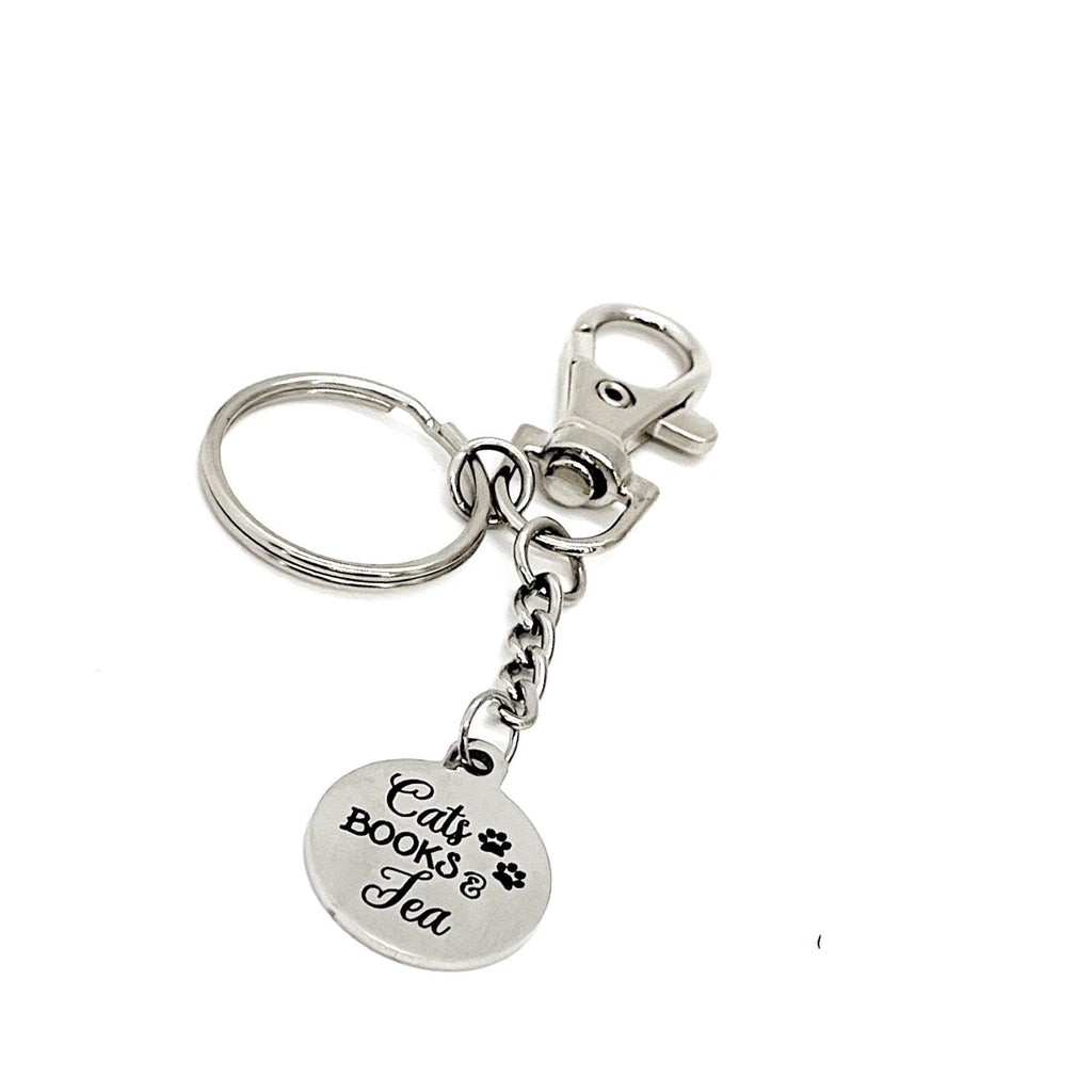 Cat Lover Gift, Cats Books Tea Charm Keychain, Book Lover Gift, Tea Lover Gift, Gift For Her, Wife Gift, Girlfriend Gift, Best Friend Gift