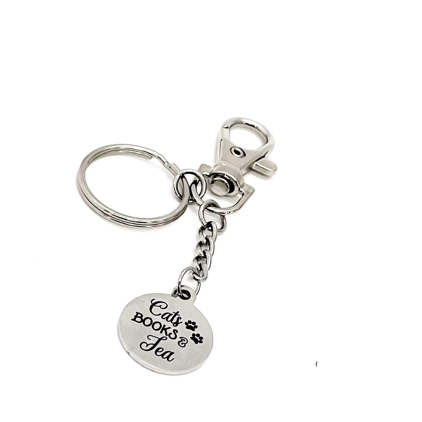 Cat Lover Gift, Cats Books Tea Charm Keychain, Book Lover Gift, Tea Lover Gift, Gift For Her, Wife Gift, Girlfriend Gift, Best Friend Gift