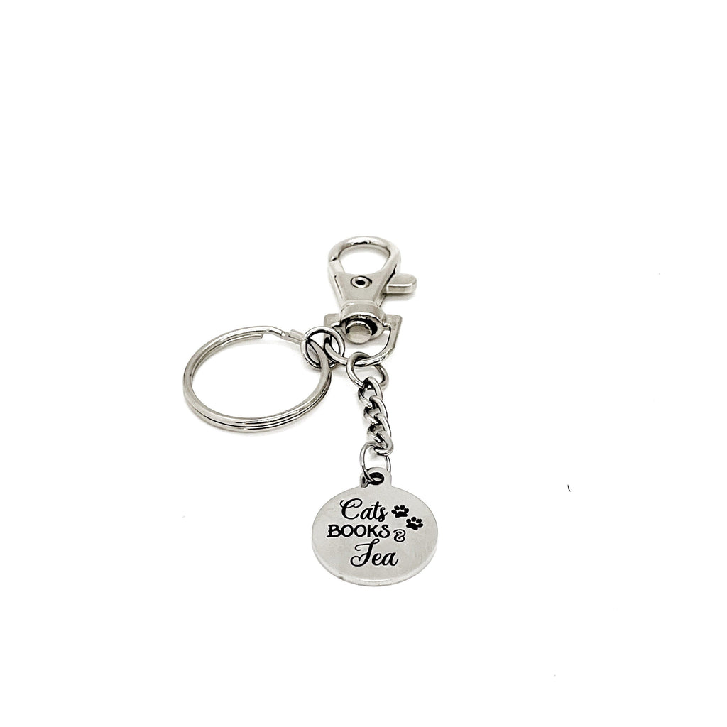 Cat Lover Gift, Cats Books Tea Charm Keychain, Book Lover Gift, Tea Lover Gift, Gift For Her, Wife Gift, Girlfriend Gift, Best Friend Gift