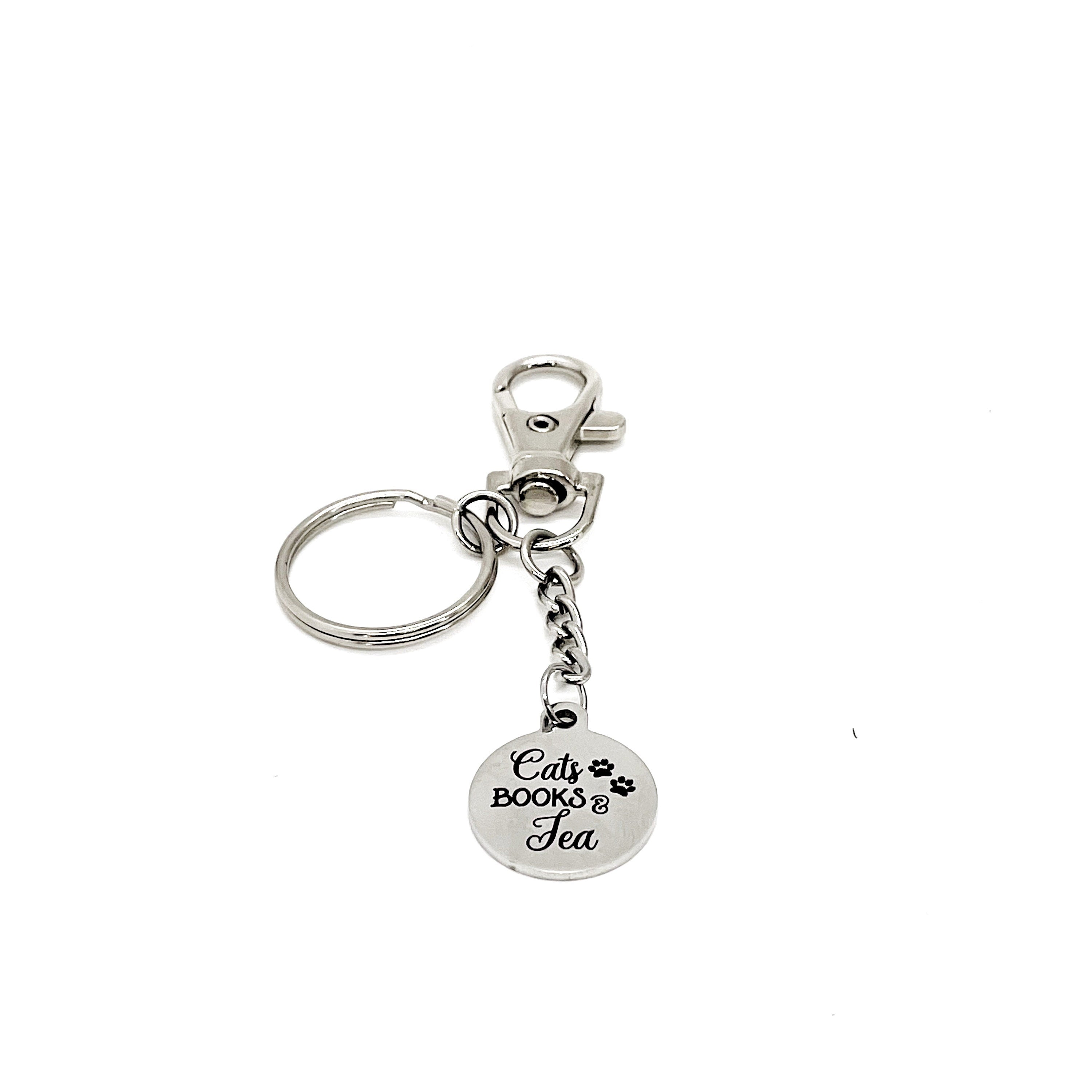 Cat Lover Gift, Cats Books Tea Charm Keychain, Book Lover Gift, Tea Lover Gift, Gift For Her, Wife Gift, Girlfriend Gift, Best Friend Gift