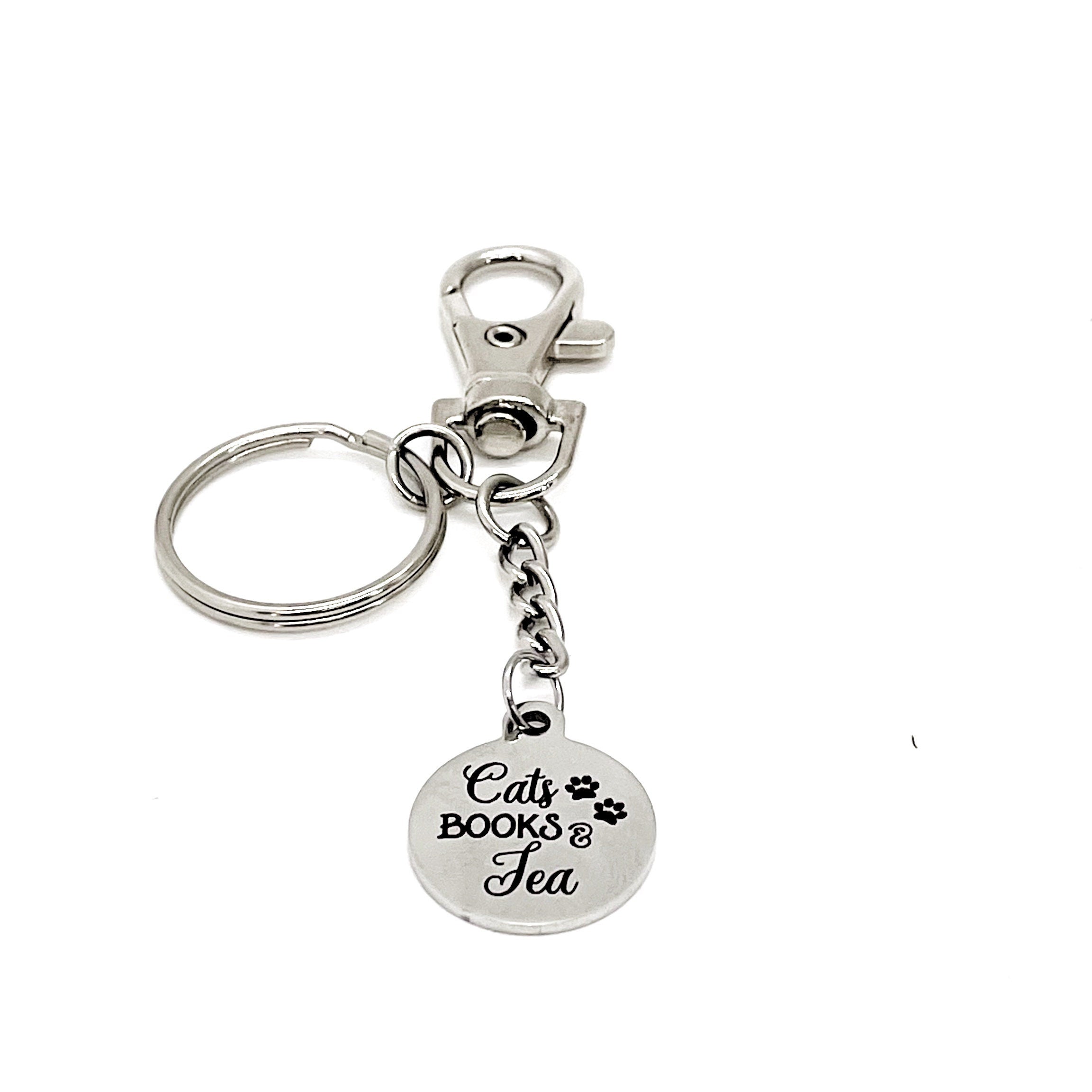 Cat Lover Gift, Cats Books Tea Charm Keychain, Book Lover Gift, Tea Lover Gift, Gift For Her, Wife Gift, Girlfriend Gift, Best Friend Gift
