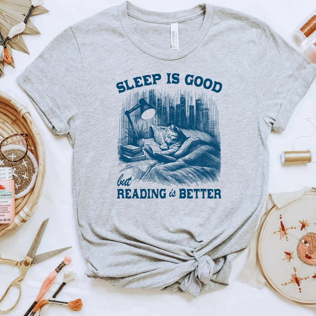 Cat Book T Shirt Sleep Is Good Reading Is Better T-Shirt