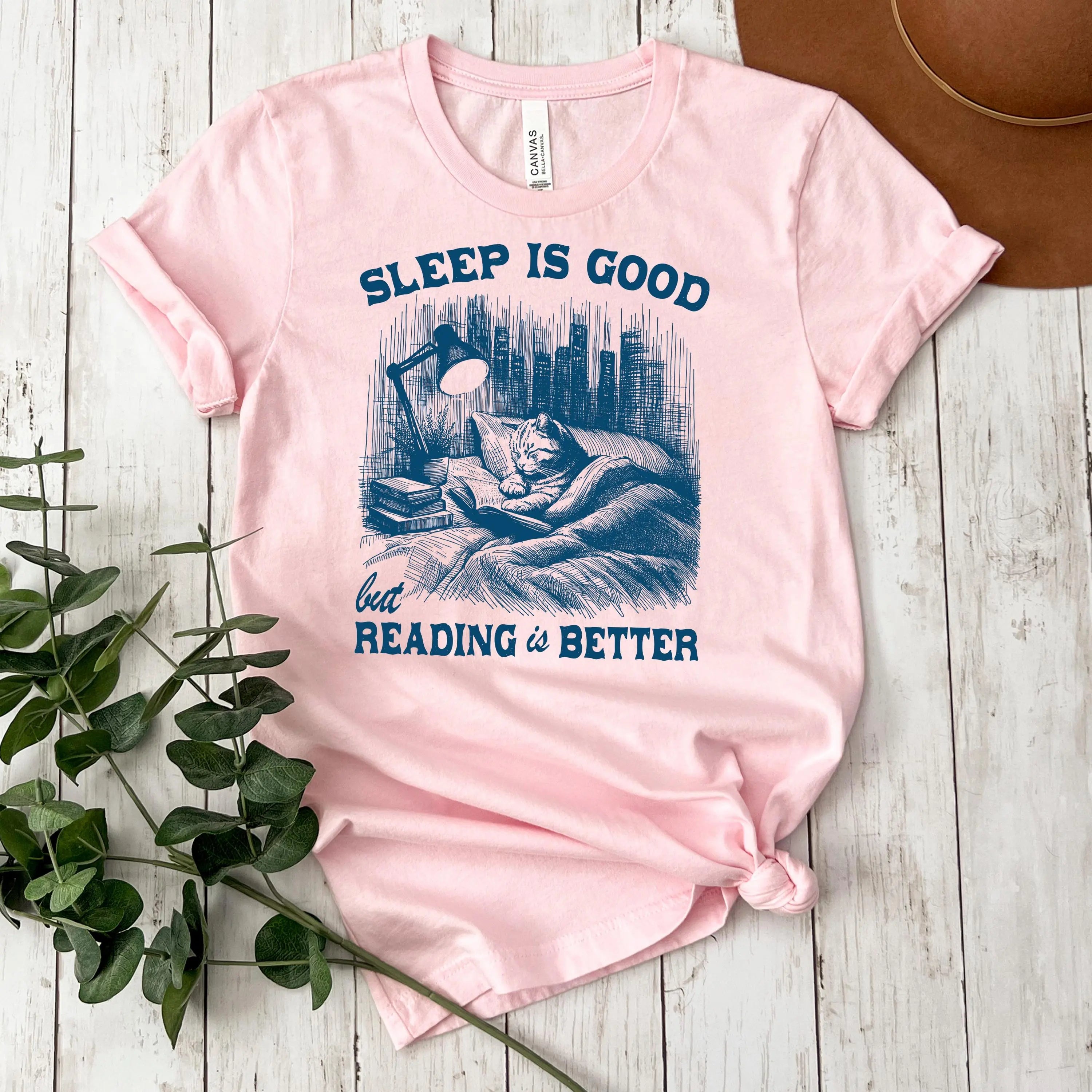Cat Book T Shirt Sleep Is Good Reading Is Better T-Shirt