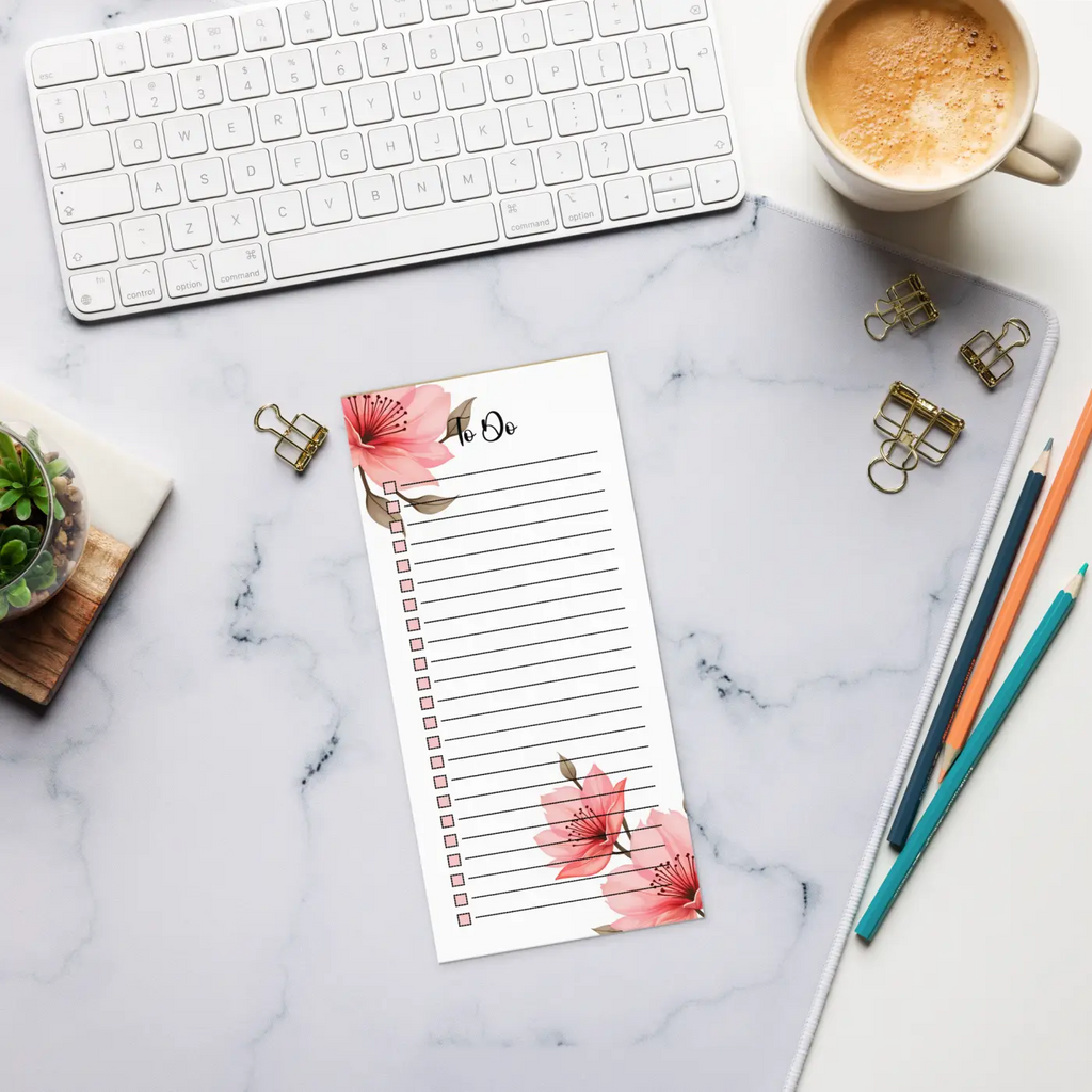 DipaliZ Pink Flowers Notepad - Large Magnetic Backing