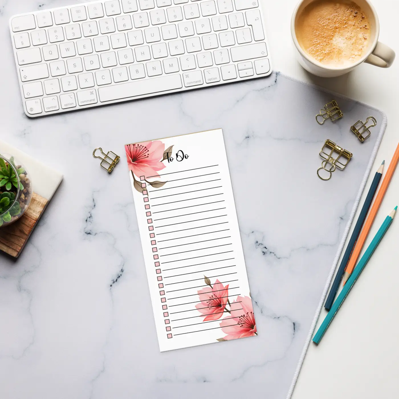 DipaliZ Pink Flowers Notepad - Large Magnetic Backing