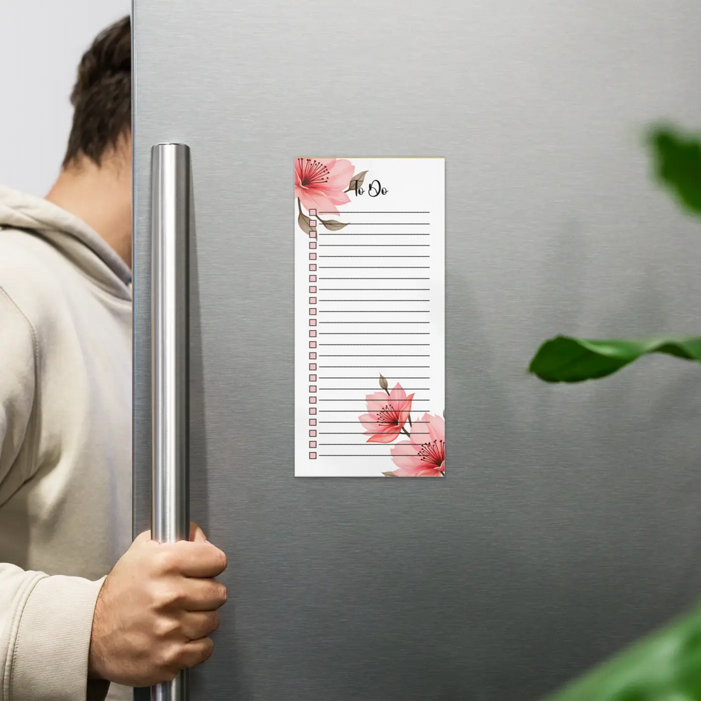 DipaliZ Pink Flowers Notepad - Large Magnetic Backing