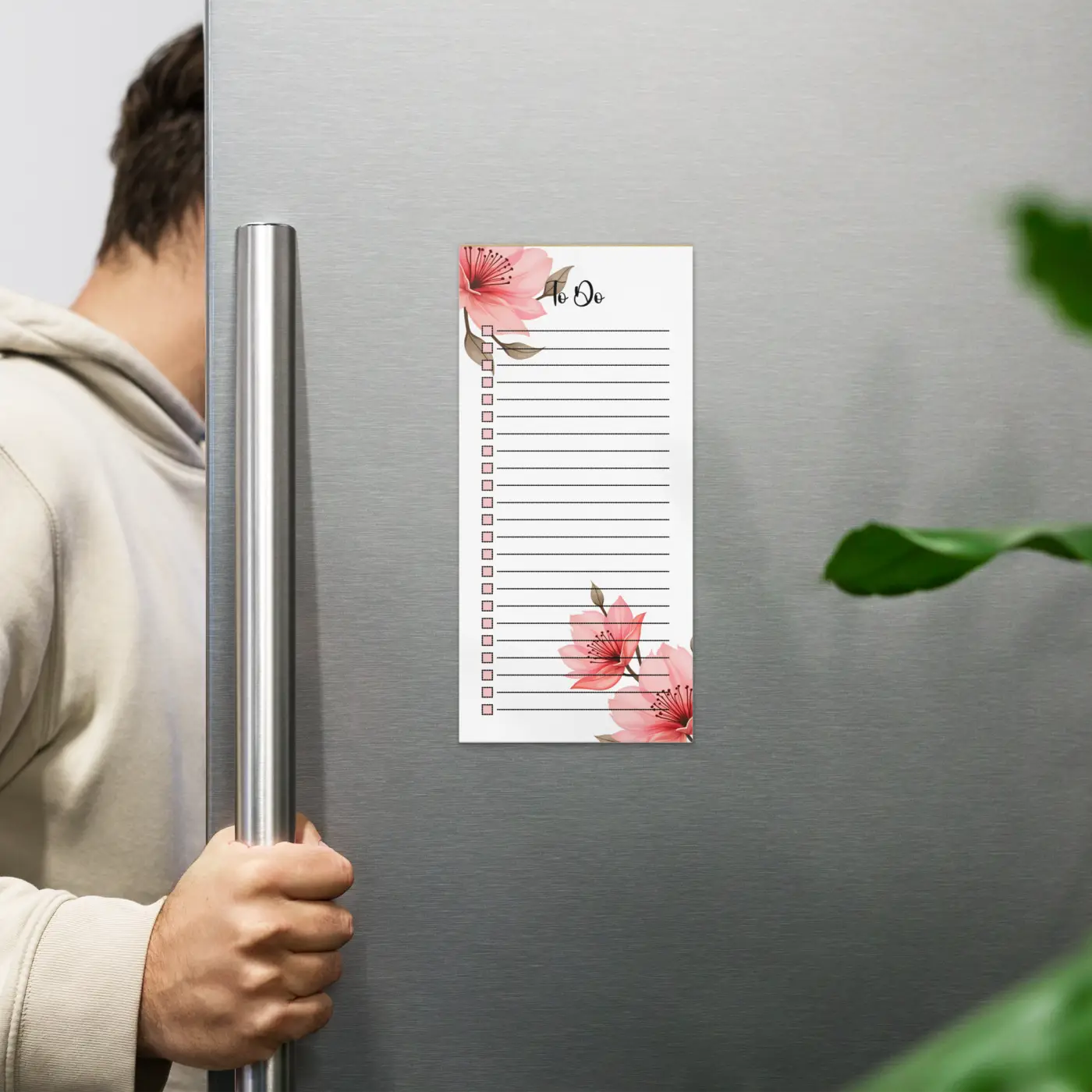 DipaliZ Pink Flowers Notepad - Large Magnetic Backing