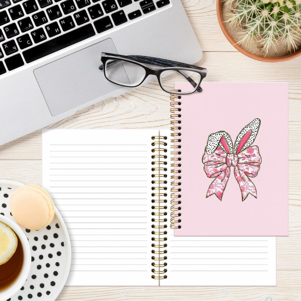 JRTW Coquette Chinoiserie Floral Bow Bunny Notebook Pink 5.5x8.3 Inch