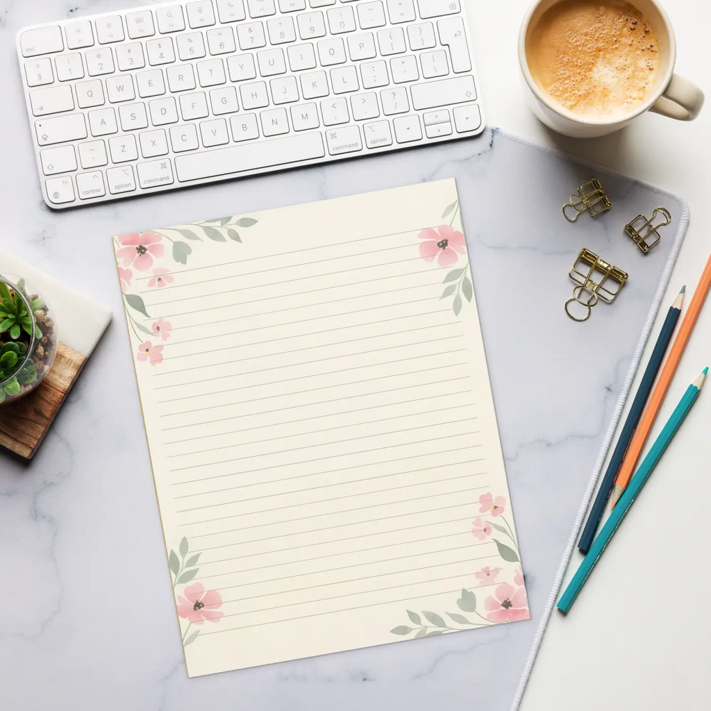 DipaliZ Pink Flower Design Ruled Notepad Creative Companion