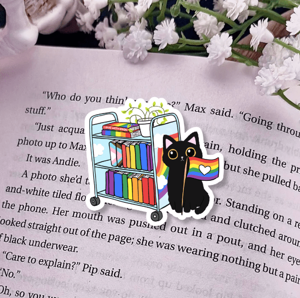 Pride Cat Library Cart Laminated Sticker