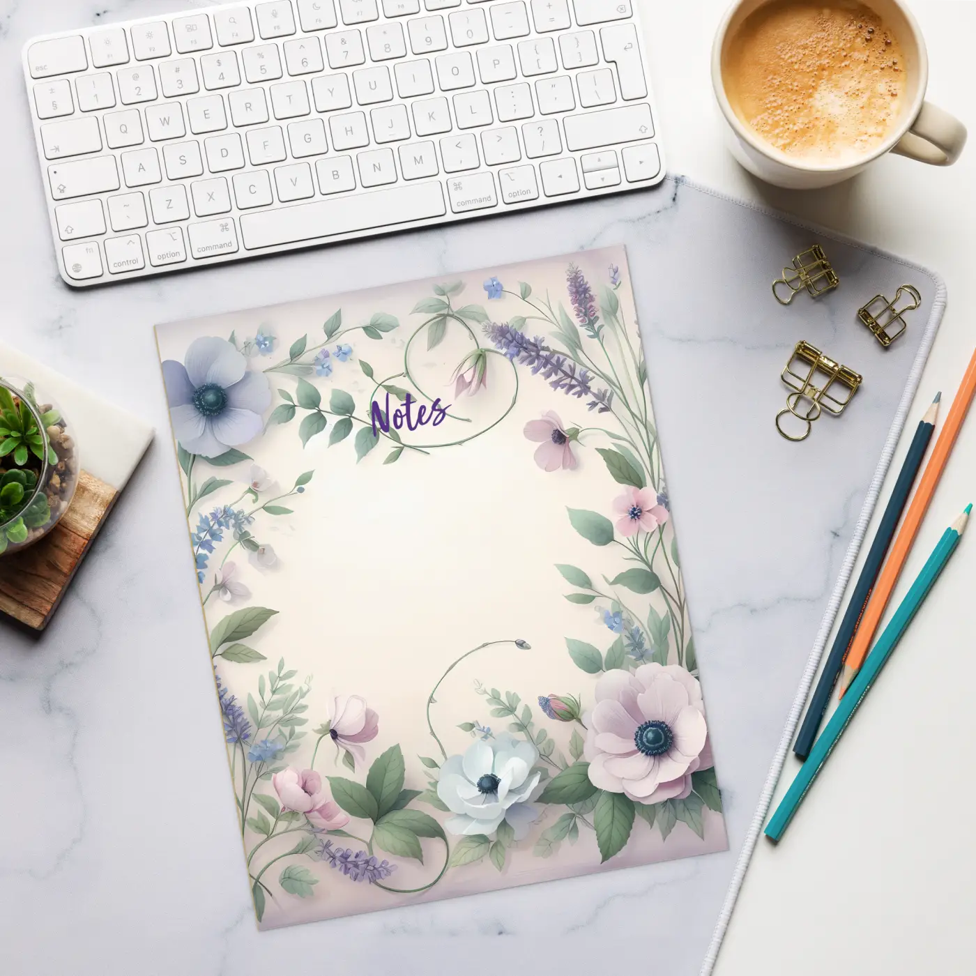 DipaliZ Purple Flowers Notepad Stylish Stationery 11x8.5
