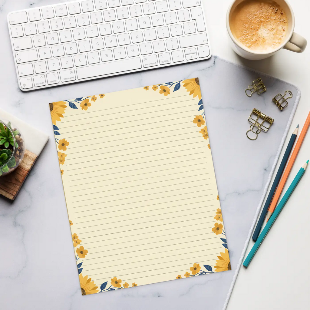 DipaliZ Sunflower Floral Ruled Notepad Magnetic Backing
