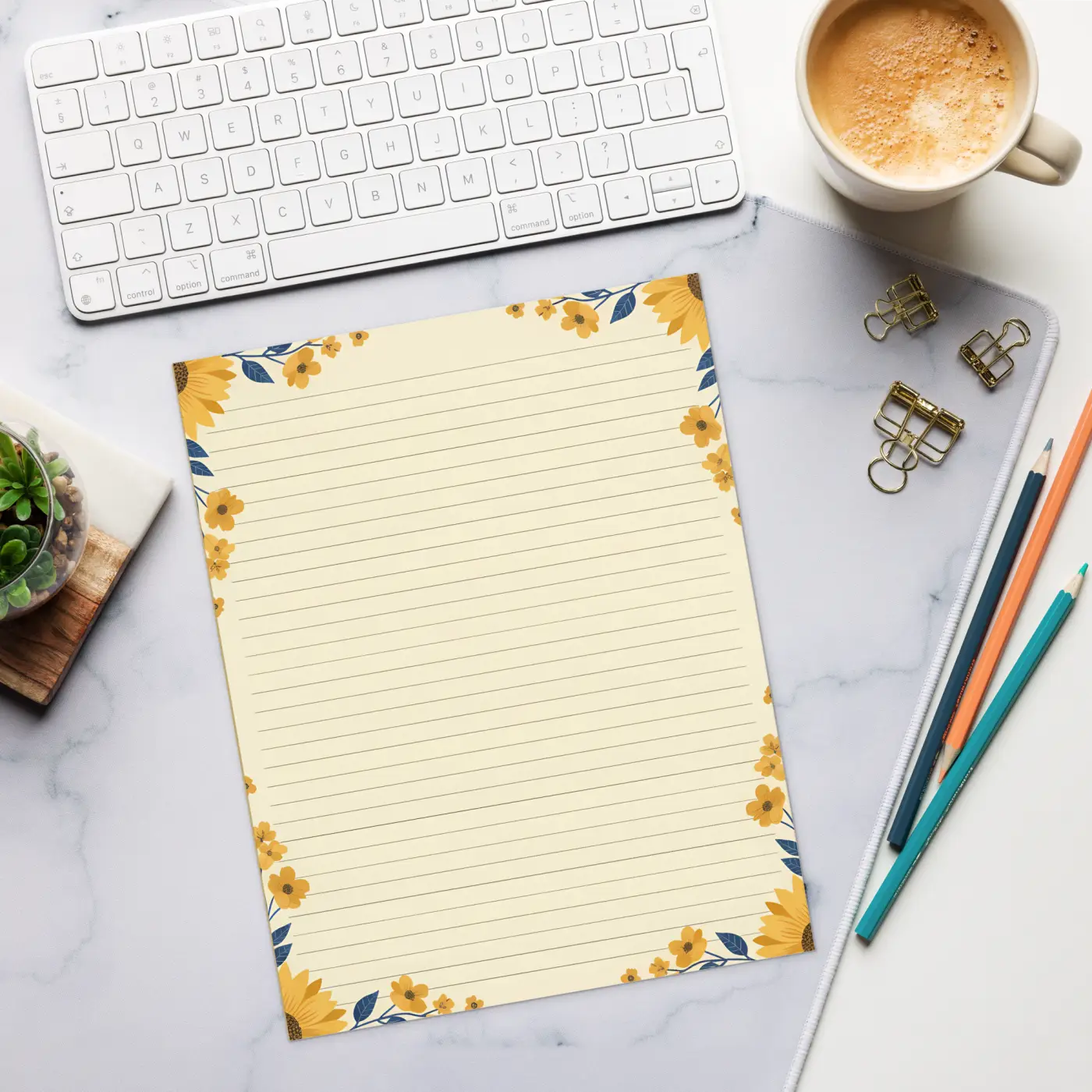 DipaliZ Sunflower Floral Ruled Notepad Magnetic Backing
